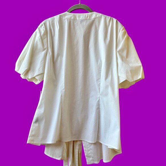 Kenneth Cole Reaction White Top Tie Sash Puffy Sleeve Wrap NEW - Picture 4 of 14